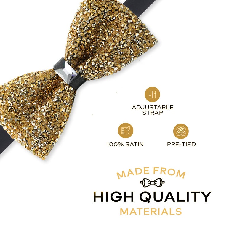 Man of Men Gold Bow Tie for Men, Gold Bowtie, Rhinestone Bow Ties for Men, Pre Tied Sequin Bowties with Adjustable Length - Image 2